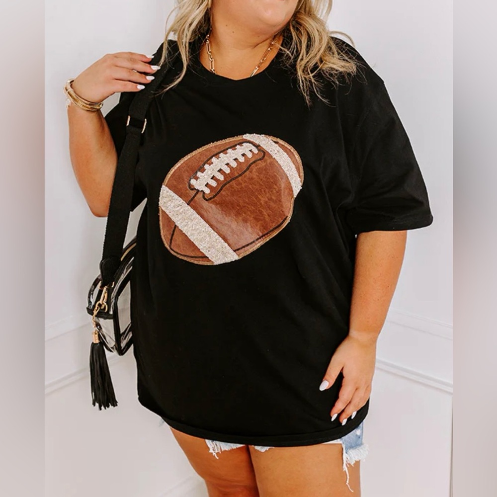 Sequin Football Graphic Oversized T-Shirt  SIZE 2X   *NEW WITH TAGS*